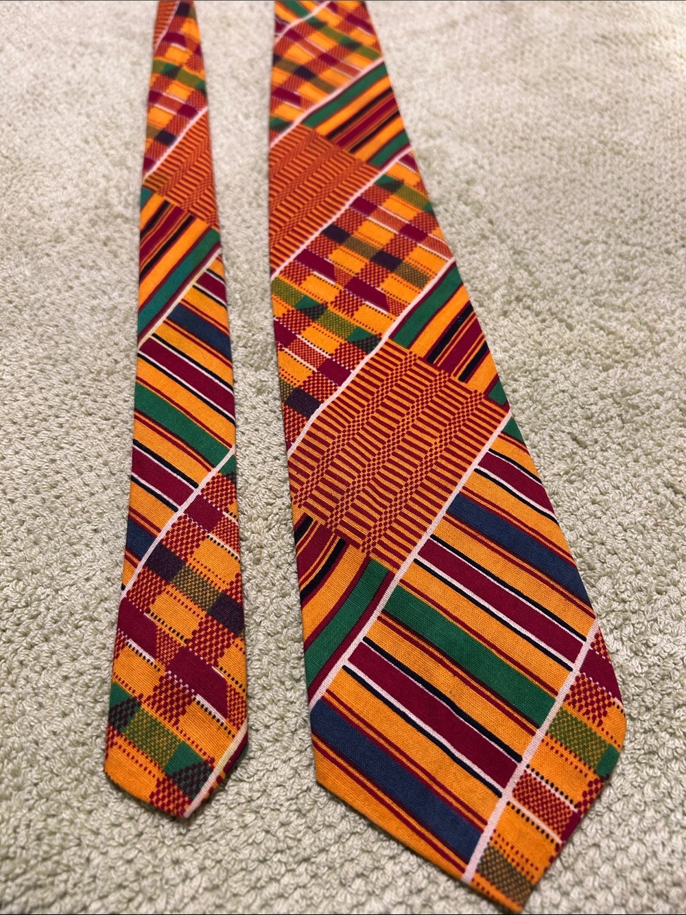 Men's Vibrant Multicolor Patterned Tie - Orange, Green, Burgundy